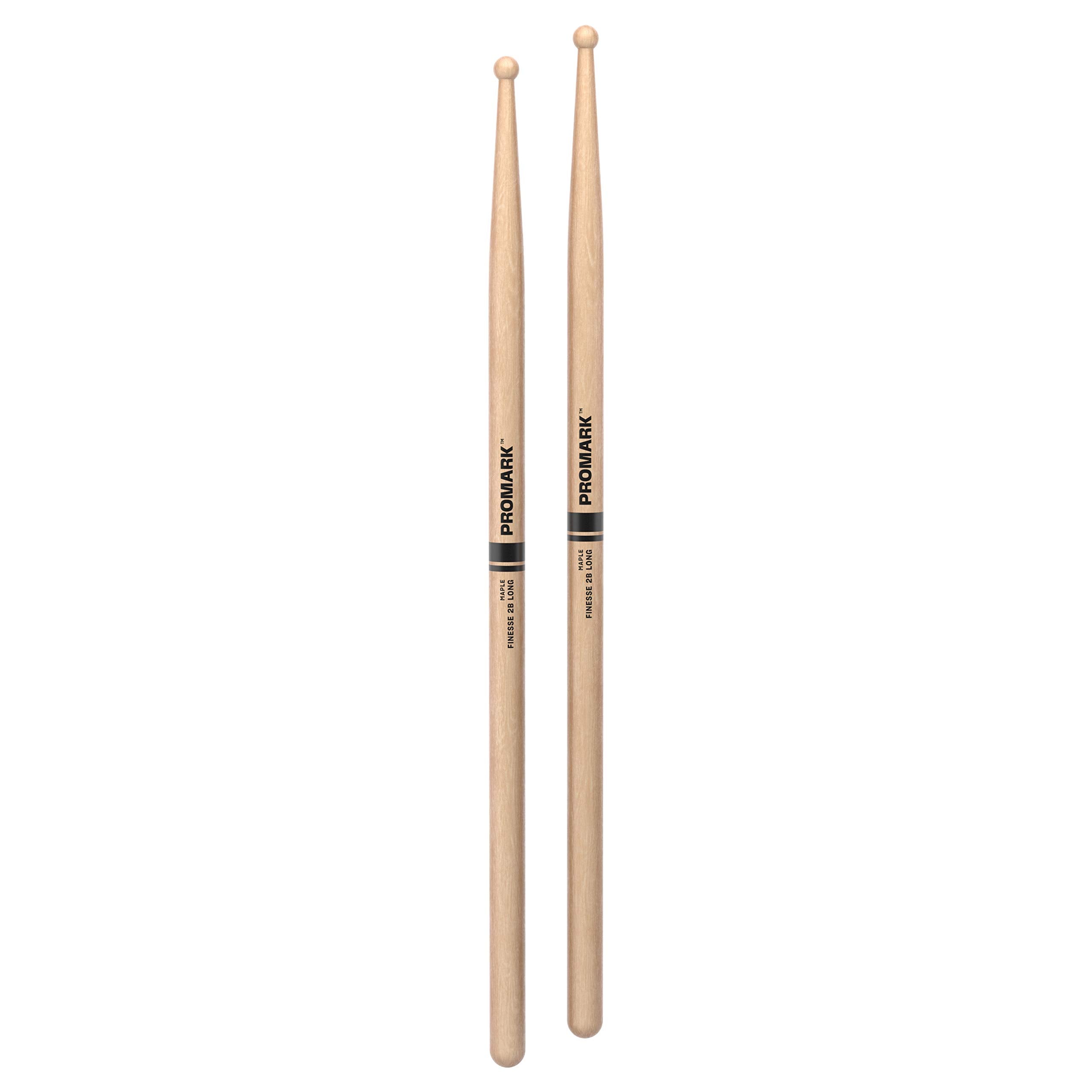 Promark Finesse 2B Long Maple Drumsticks, Small Round Wood Tip, One Pair