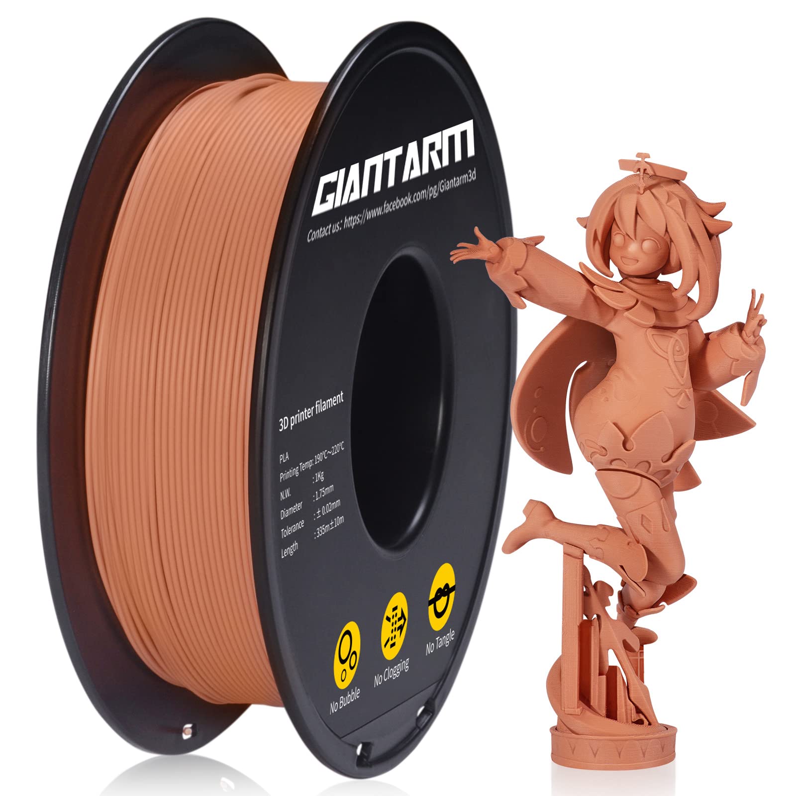 Giantarm Matte Pla, 1.75Mm Pla Filament, 1Kg Spool(2.2Lb), Vacuum Packaging, 3D Printer Filament For Bambu Lab (Matte Orange)