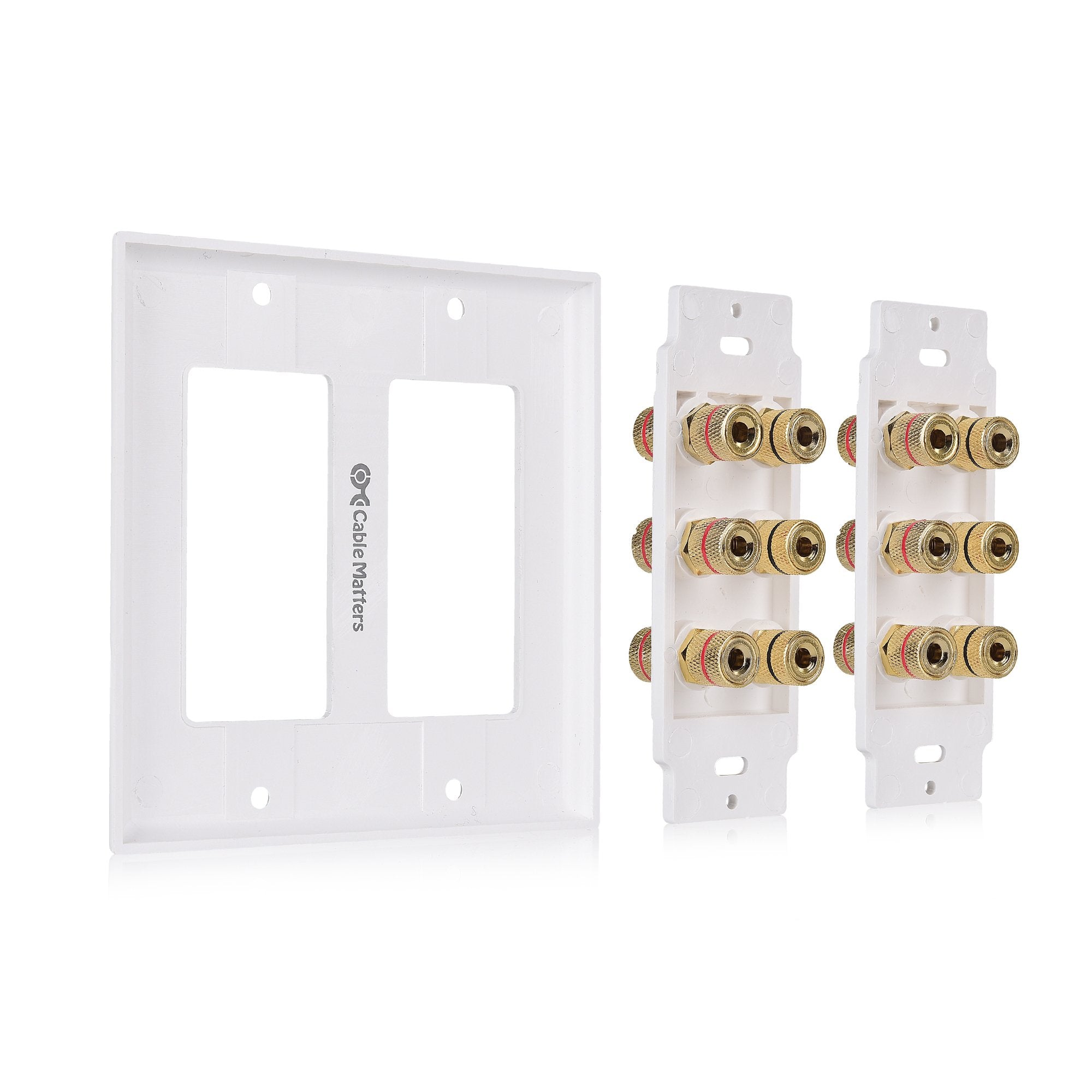 Cable Matters Double Gang Speaker Wire Wall Plate (Speaker Wall Plate, Banana Plug Wall Plate) for 6 Speakers in White