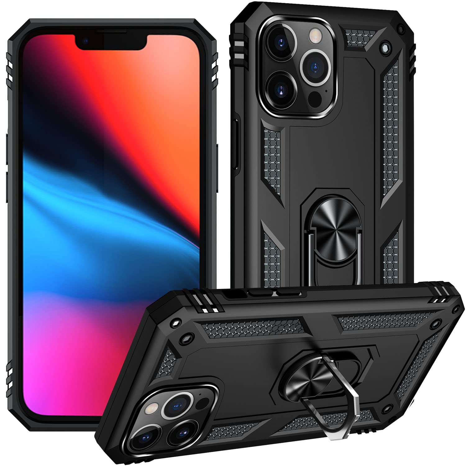 Addit Phone Case For Iphone 12 Pro Max, Military Grade Protective Iphone 12 Pro Max Cases Cover With Ring Car Mount Kickstand Fo