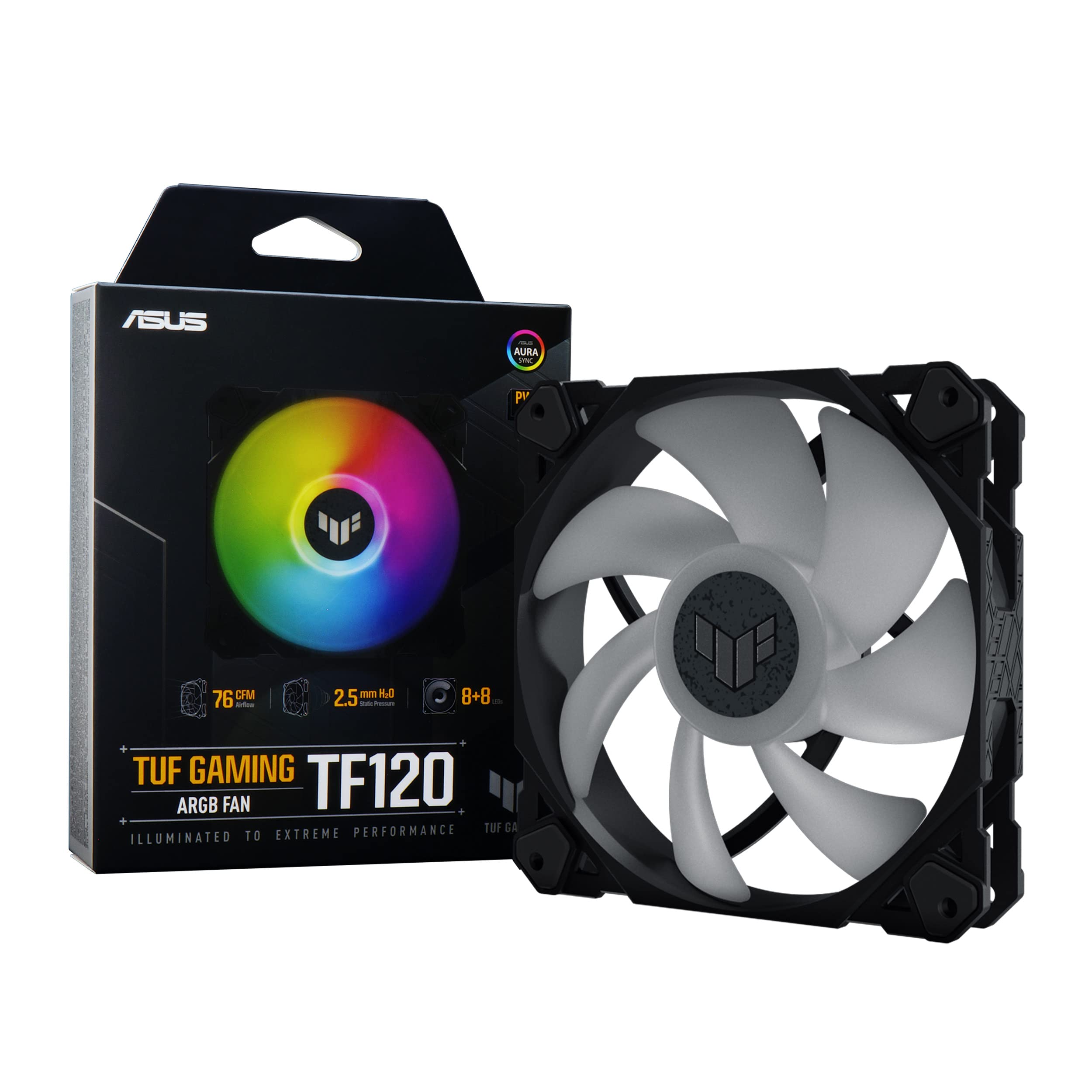 ASUS 120mm ARGB PWM Chassis Fan with Advanced Fluid Dynamic Bearing, Customizable LEDs, Double-layer LED Array - For Computer Ca