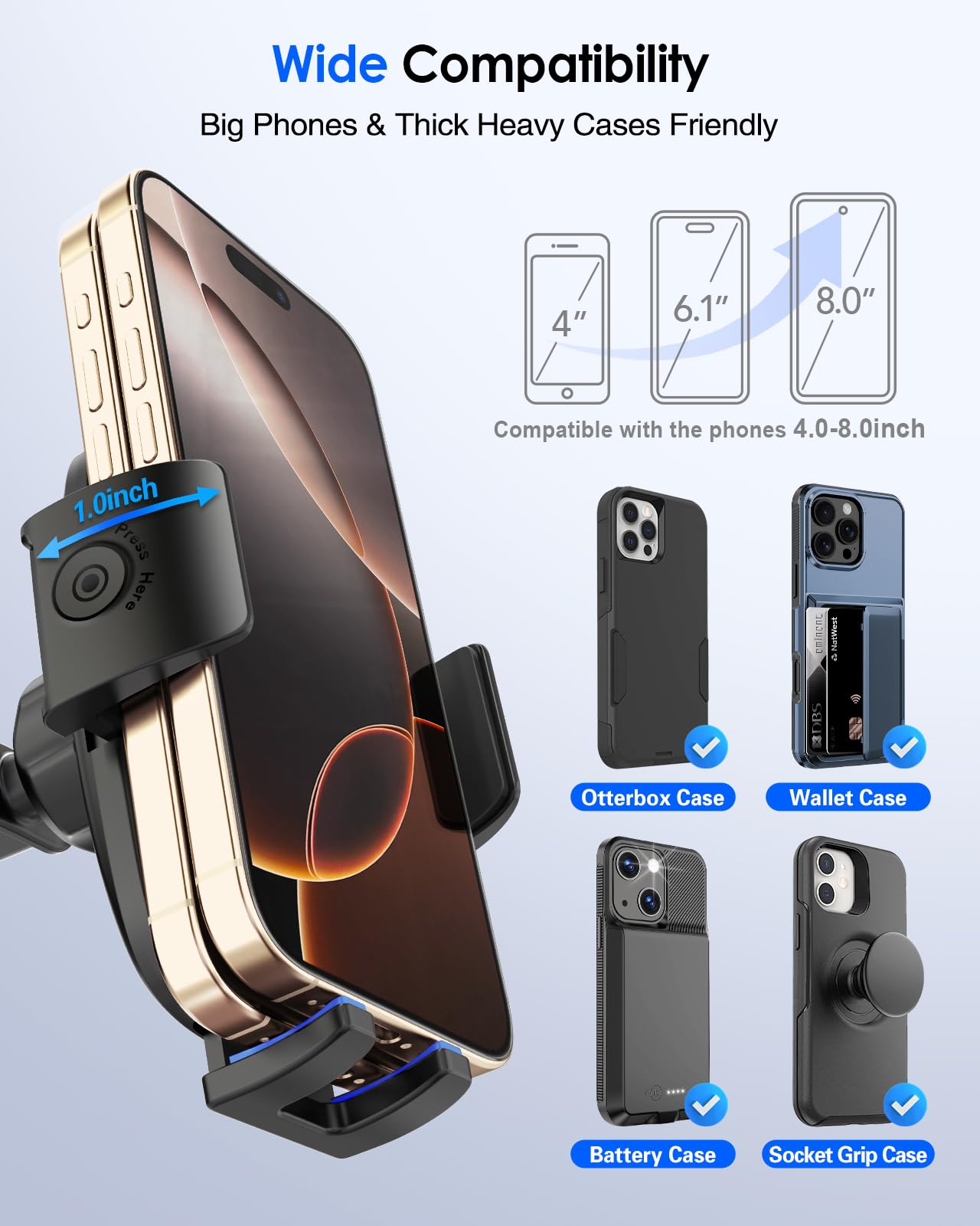 Pop-Tech Phone Mount For Car, [Military-Grade Suction] Universal Cell Phone Holder For Your Car Dashboard Windshield Window, Aut