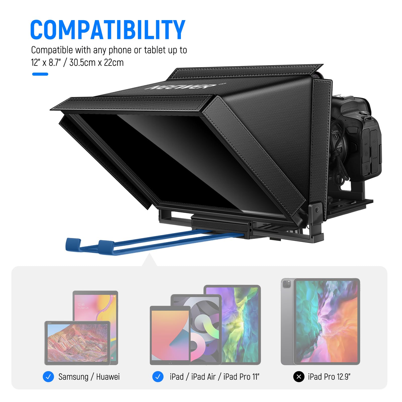 Neewer X12 14 Aluminum Alloy Teleprompter Compatible With Iphone Ipad Dslr Cameras Phone Tablet With Remote Control Carry Case C