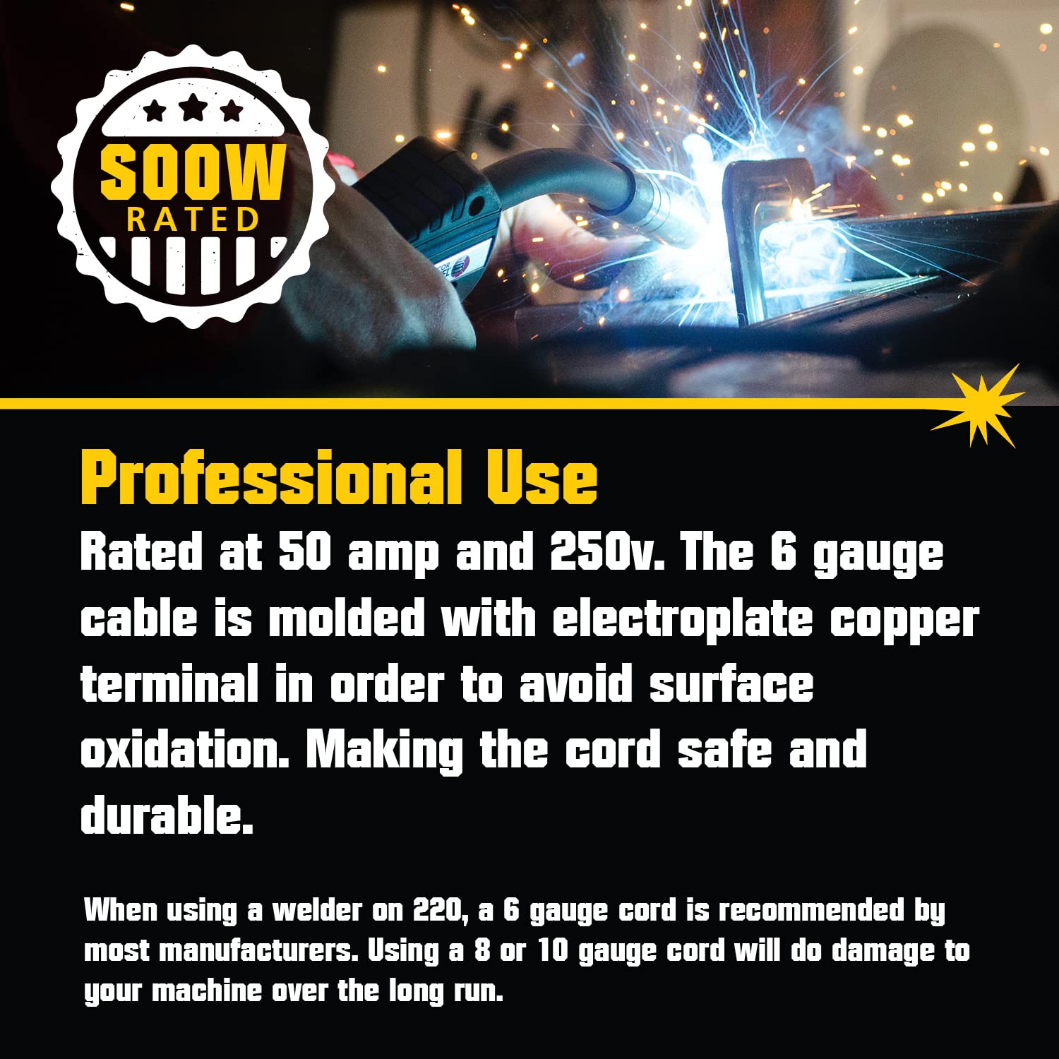 Primeweld Welder Extension Cord, Soow Rated, 50 Amp, 250V Nema 6 50 Heavy Duty Welding Cable, 6 Gauge, (50Ft)