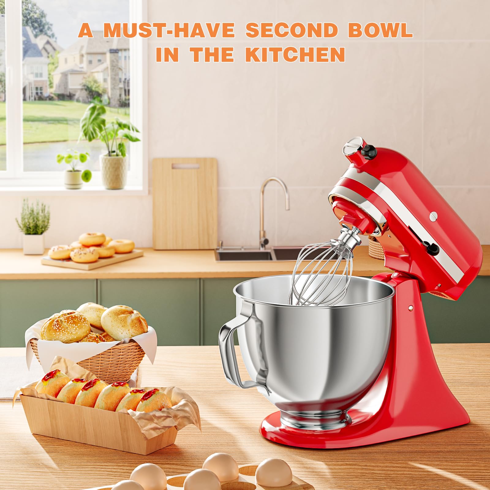 5 Qt Food Grade Stainless Steel Mixer Bowl Compatible With Kitchenaid Tilt Head Stand Mixers 4.5 5 Quart, With Anti Slip Handle