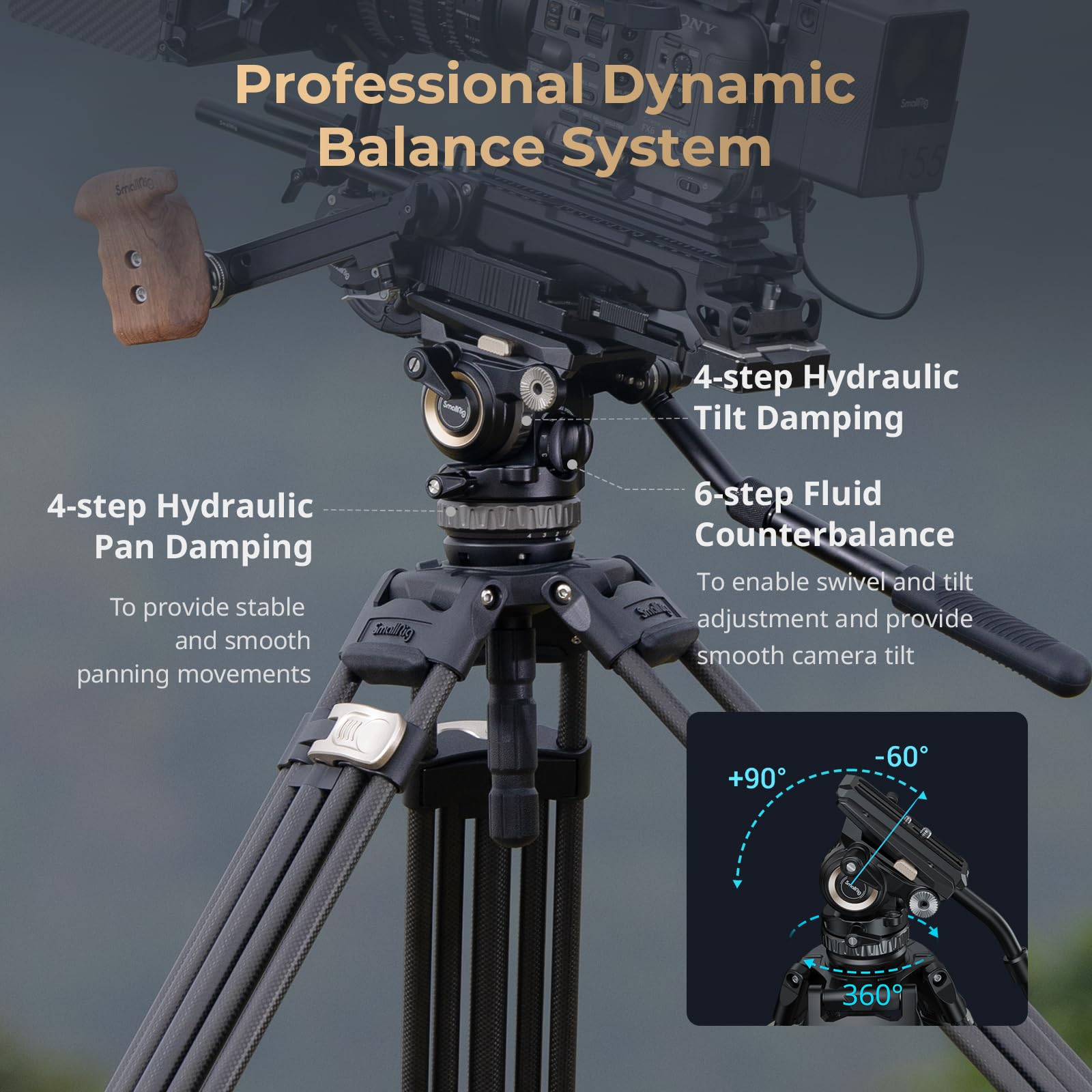 Smallrig Ad-Pro8 Freeblazer Counterbalance Carbon Fiber Video Tripod Kit, 77  Video Tripod With 6-Step Counterbalance, 4-Step Pa
