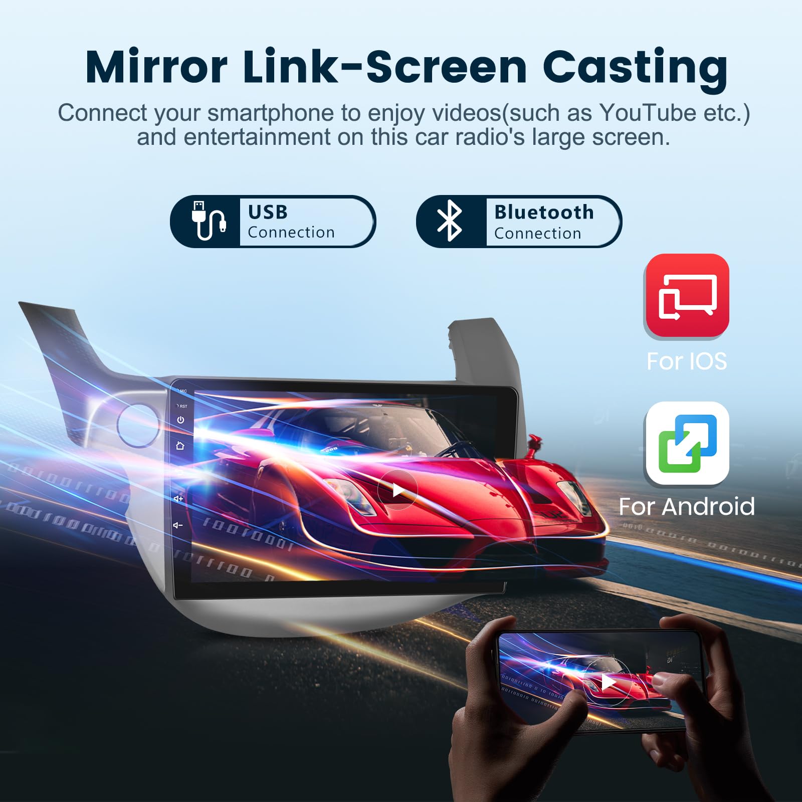 2G+64G Android Car Stereo For Honda Fit 2008 2013 With Wireless Apple Carplay Android Auto, 10.1' Touchscreen Car Radio In Dash With Gps Navi Bluetooth Usb Wifi Hifi Audio Fm/Rds Swc Backup Camera