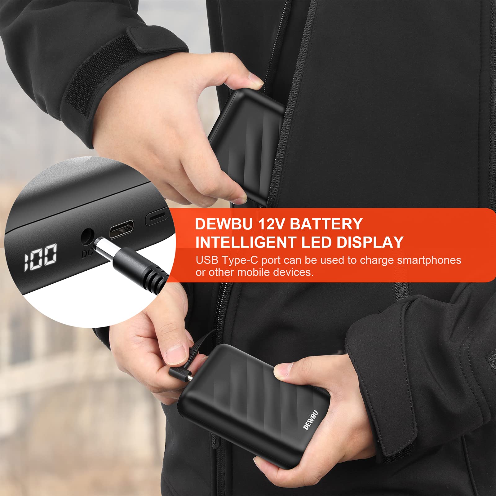 Dewbu Power Bank 12V Battery With Intelligent Led Display Battery Charger For Heated Jacket, Outdoor Electric Heating Coat, Ipho