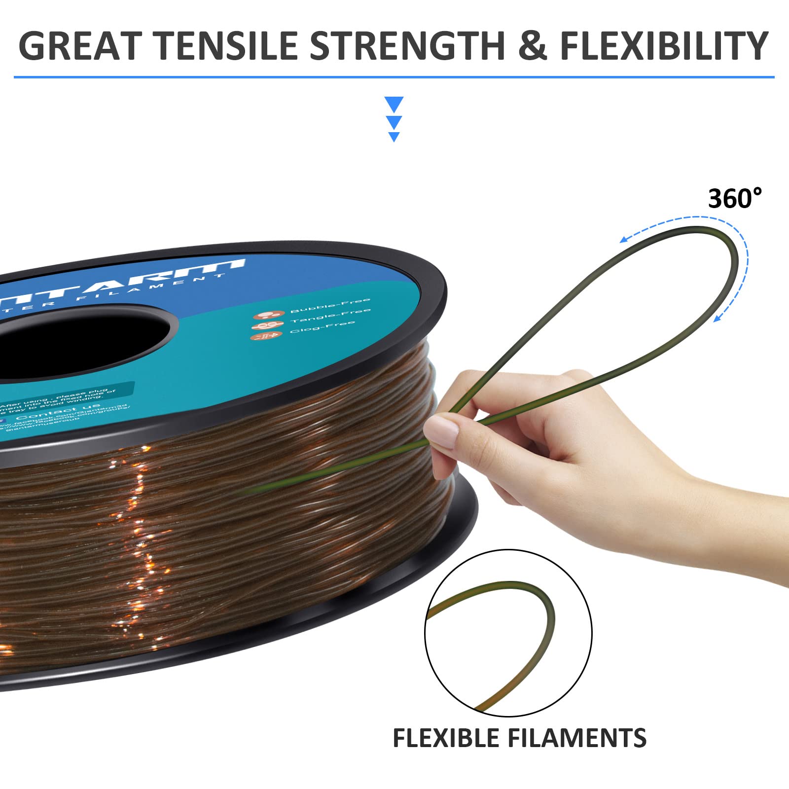 Giantarm Tpu Filament 1.75Mm Flexible Soft 3D Printer Consumables Brown,95A 1Kg Spool (2.2 Lbs.), Dimensional Accuracy +/  0.05