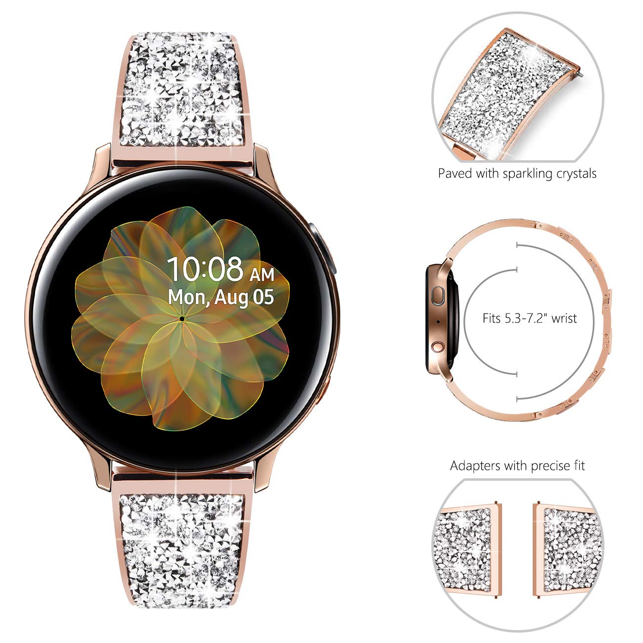 Newways Galaxy Watch 5 Band 40Mm 44Mm Galaxy Watch 4 40Mm 44Mm 42Mm 46Mm, 20Mm Stunning Crystal Bracelet With Quick Release Pin