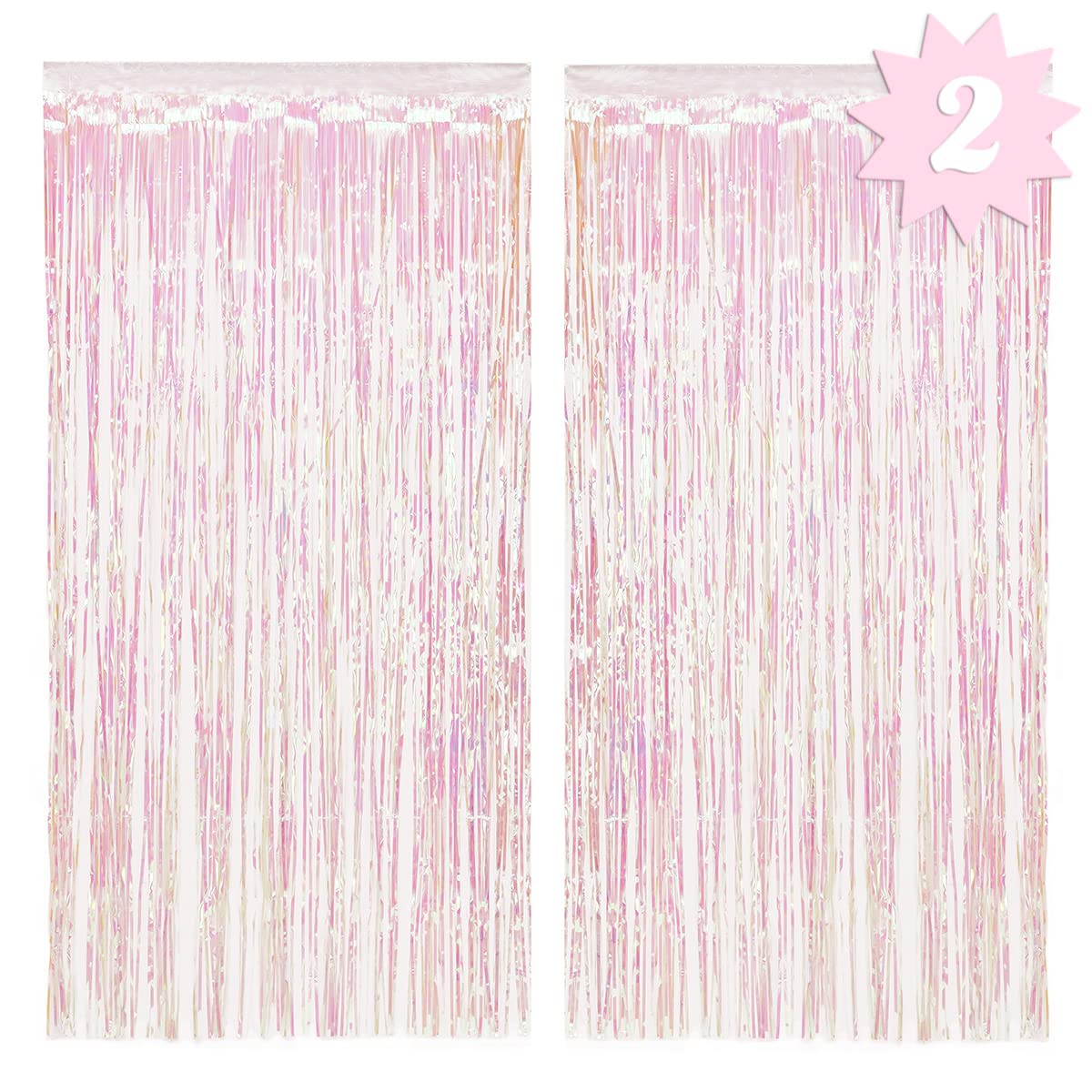 Xo, Fetti Decorations Iridescent Fringe Foil Curtain   Set Of 2 | Bachelorette Party Bridal Shower Backdrop, Wedding, Birthday P
