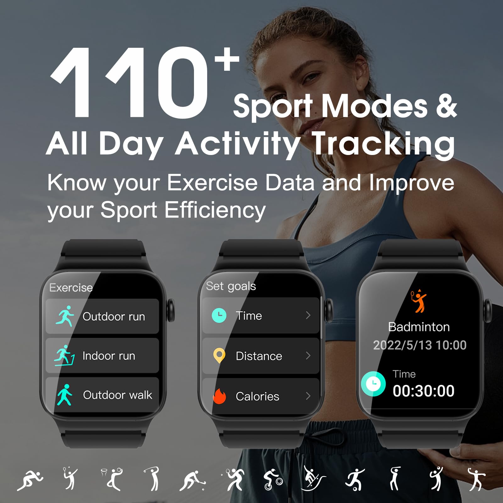 Stecei Smart Watch For Men Women Bluetooth Call, 1.85 '' Hd Screen Smartwatch With Heart Rate/Sleep Monitor, 110+ Sport Modes Ac