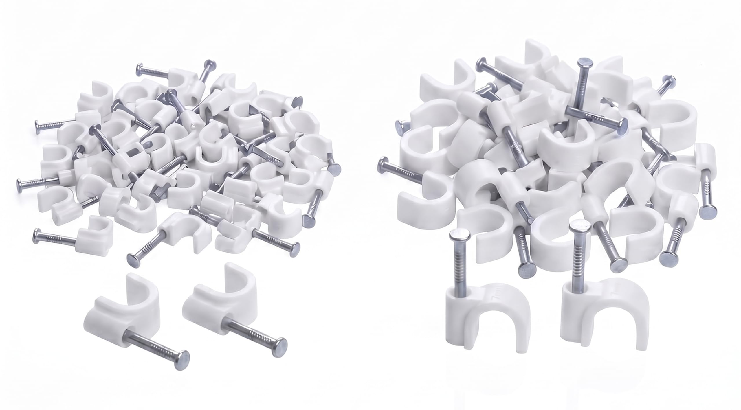 On Blow Heavy Duty Cable Clips With Steel Nails, White Round Wire Clips Combo Pack, 25Mm (25 Pcs) & 20Mm (25 Pcs) For Large Cord