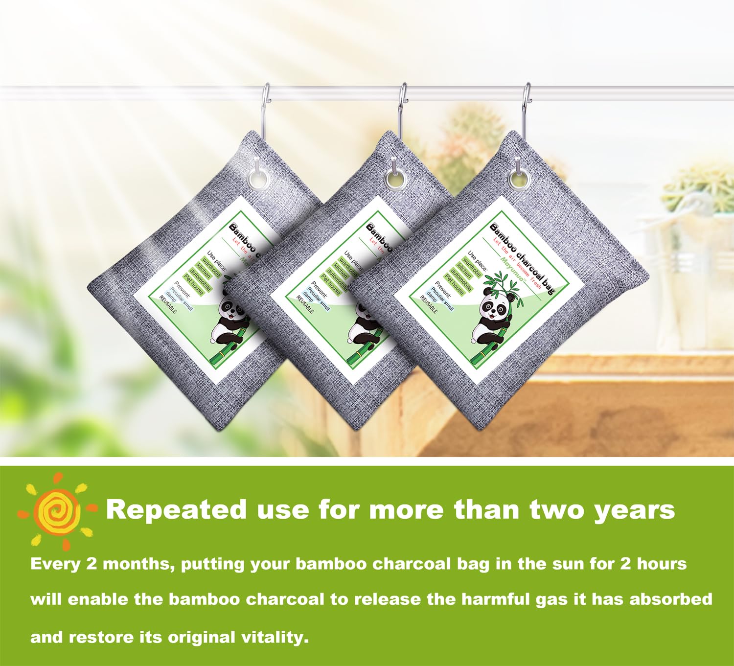 Mayunuo Bamboo Activated Charcoal Odor Absorber Nature Fresh Air Purifying Bag, 8 Pack W Hooks, Home Closet Car Air Freshener De