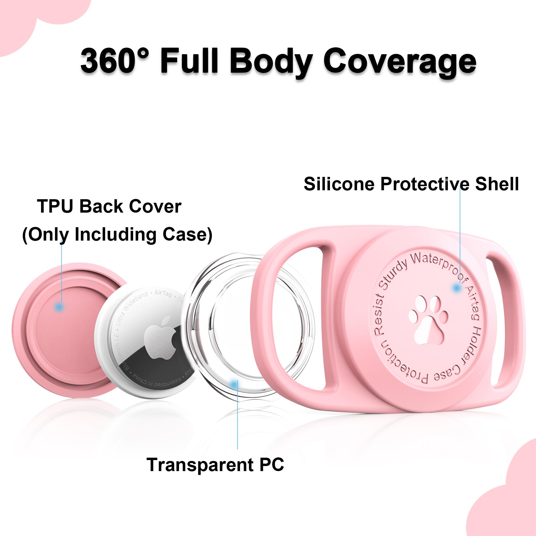 Airtag Dog Collar Holder, [1 Pack] Waterproof Protective Case For Apple Airtag, Durable & Lightweight With Full Body Protection, Soft Silicone, Pink
