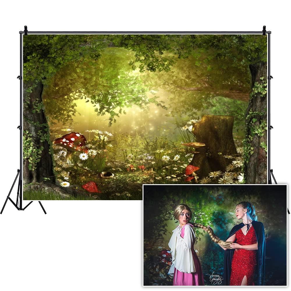 Leowefowa 5X3Ft Spring Enchanted Forest Backdrop Fairytale Wonderland Woodland Jungle Forest Mushroom Backgrounds Baby Shower Fo