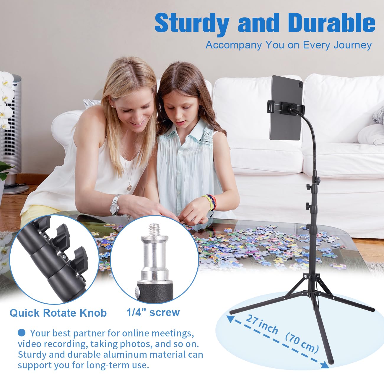 Lusweimi Adjustable Ipad Tripod Stand, 72' Floor Stand With 360 Rotating Gooseneck, Compatible With Ipad Pro 12.9, Iphone And 4.7 12.9' Tablets