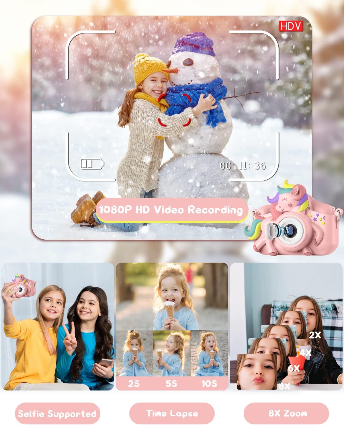 Kids Camera For 3 12 Years Old Toddlers Childrens Boys Girls Selfie Camera 20.0 Mp Hd 1080P Ips Screen Dual Digital Toy Camera F