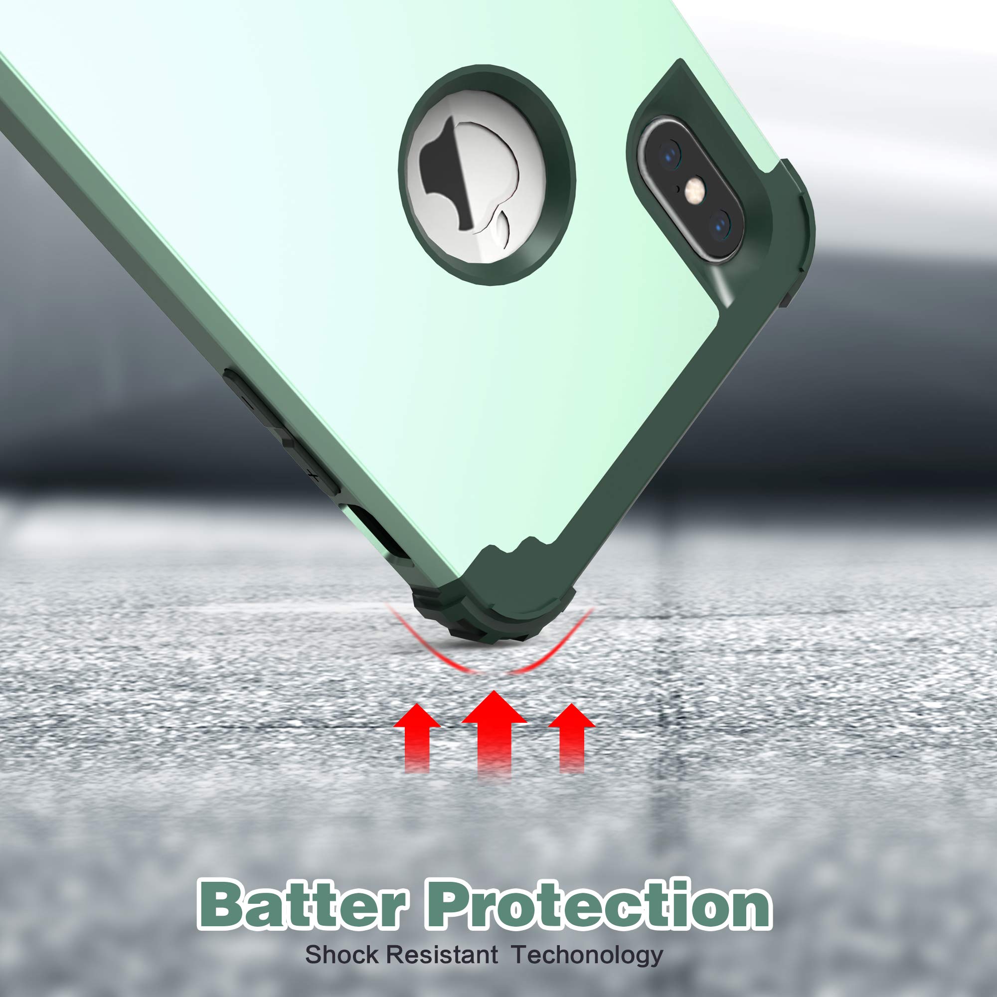 IDweel iPhone Xs Max Case 3-in-1 Shock Absorption Hard PC Soft Silicone Tempered Glass Mint Green