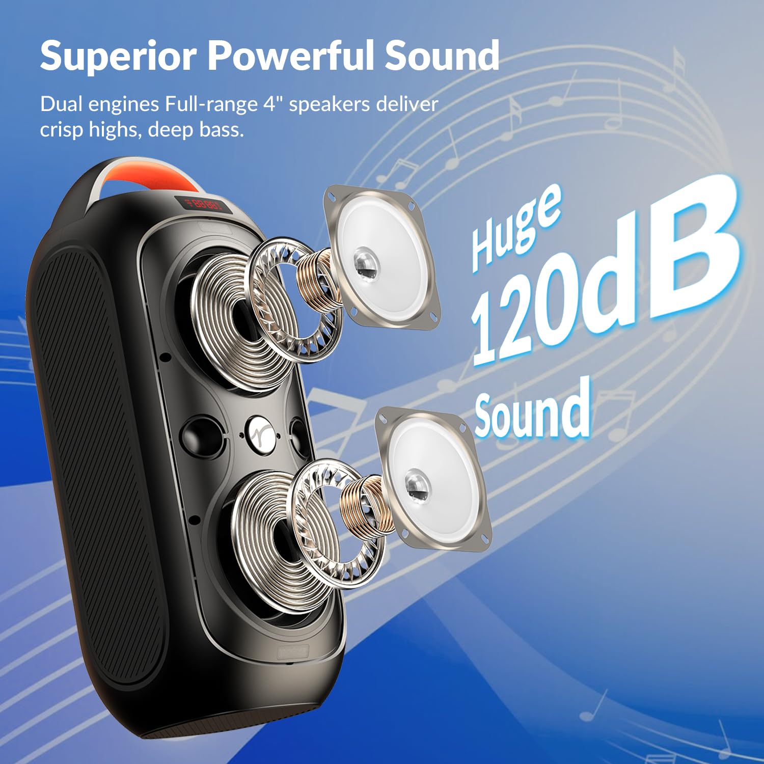 Speakers Bluetooth Wireless- 120Db Loud Sound, Dynamic 8 Led Lights, 5 Rgb Modes, Bluetooth 5.3, Tws/Usb/Tf/Aux/Fm/Mic Input, Bu