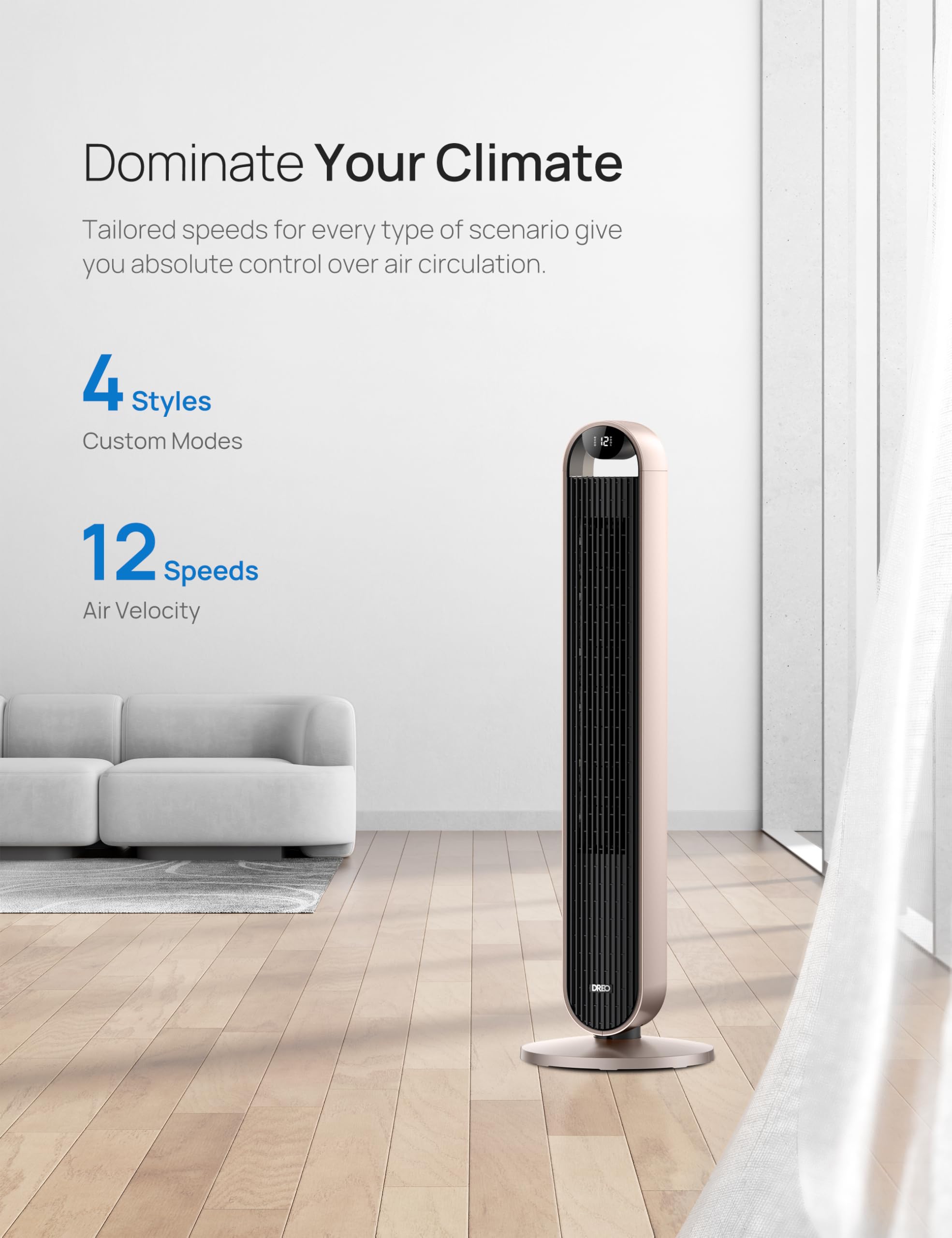 Dreo Smart Tower Fan Voice Control, 120 Oscillating Fan Works With Alexa/Google/App/Remote, 42 Inch, 25Db Quiet Dc Bladeless Fan