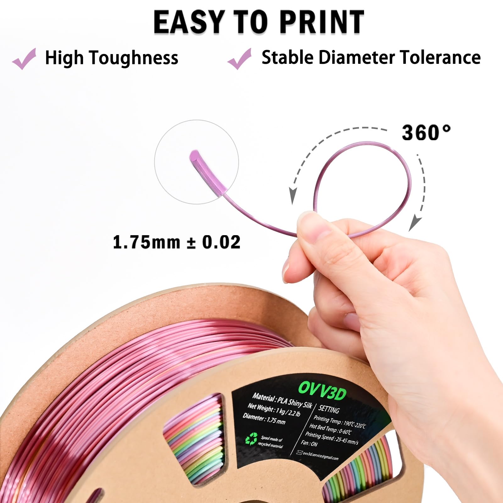Ovv3D Rainbow Pla Filament 1.75Mm, Rainbow Pla Silk Pla 3D Printer Filament Multicolor Silk Color Change Rainbow Pla Filament Wi