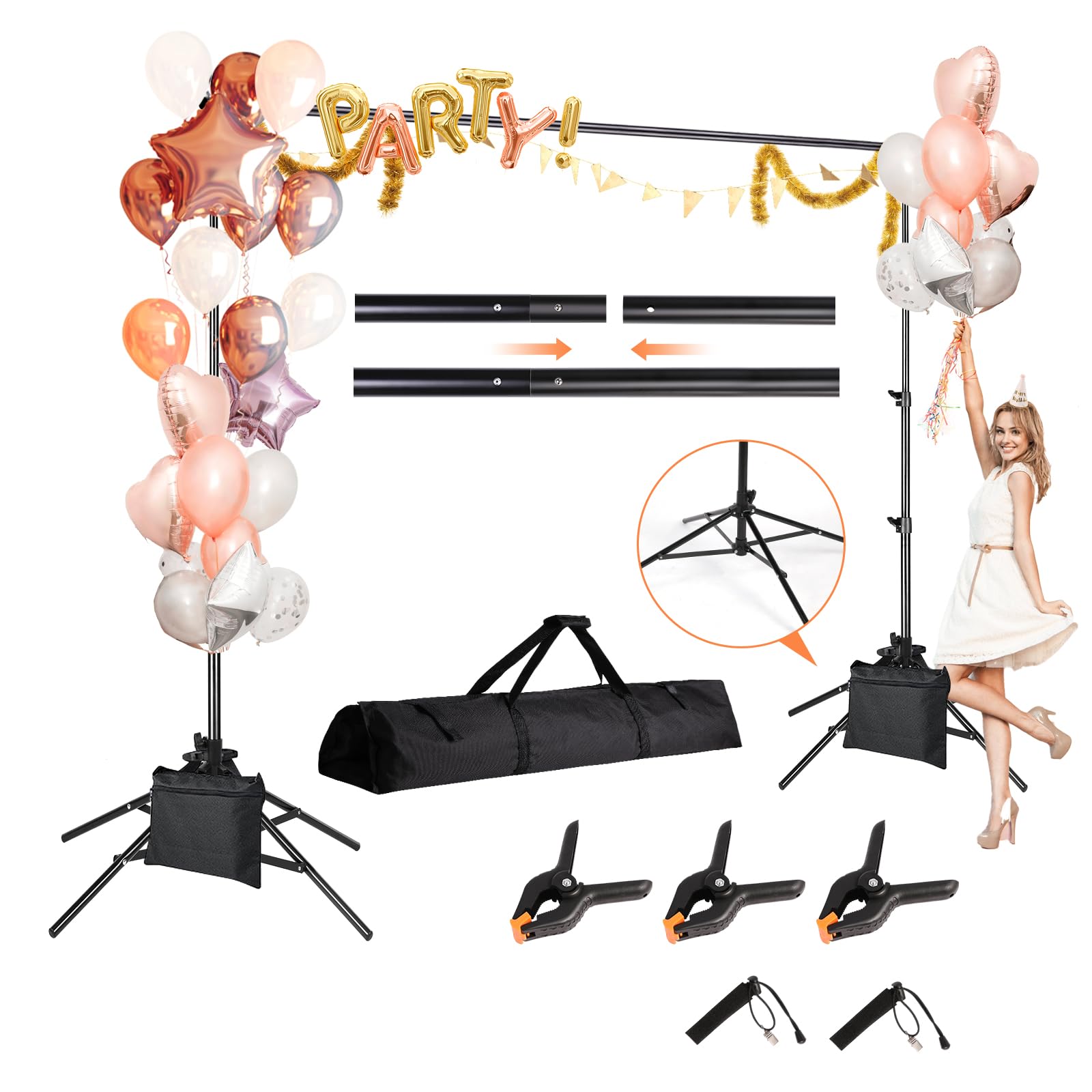 Backdrop Stand 8.5 * 10Ft, Four Legged Photo Backdrop Stand, More Stable Adjustable Backdrop Stand For Parties, Wedding Balloon