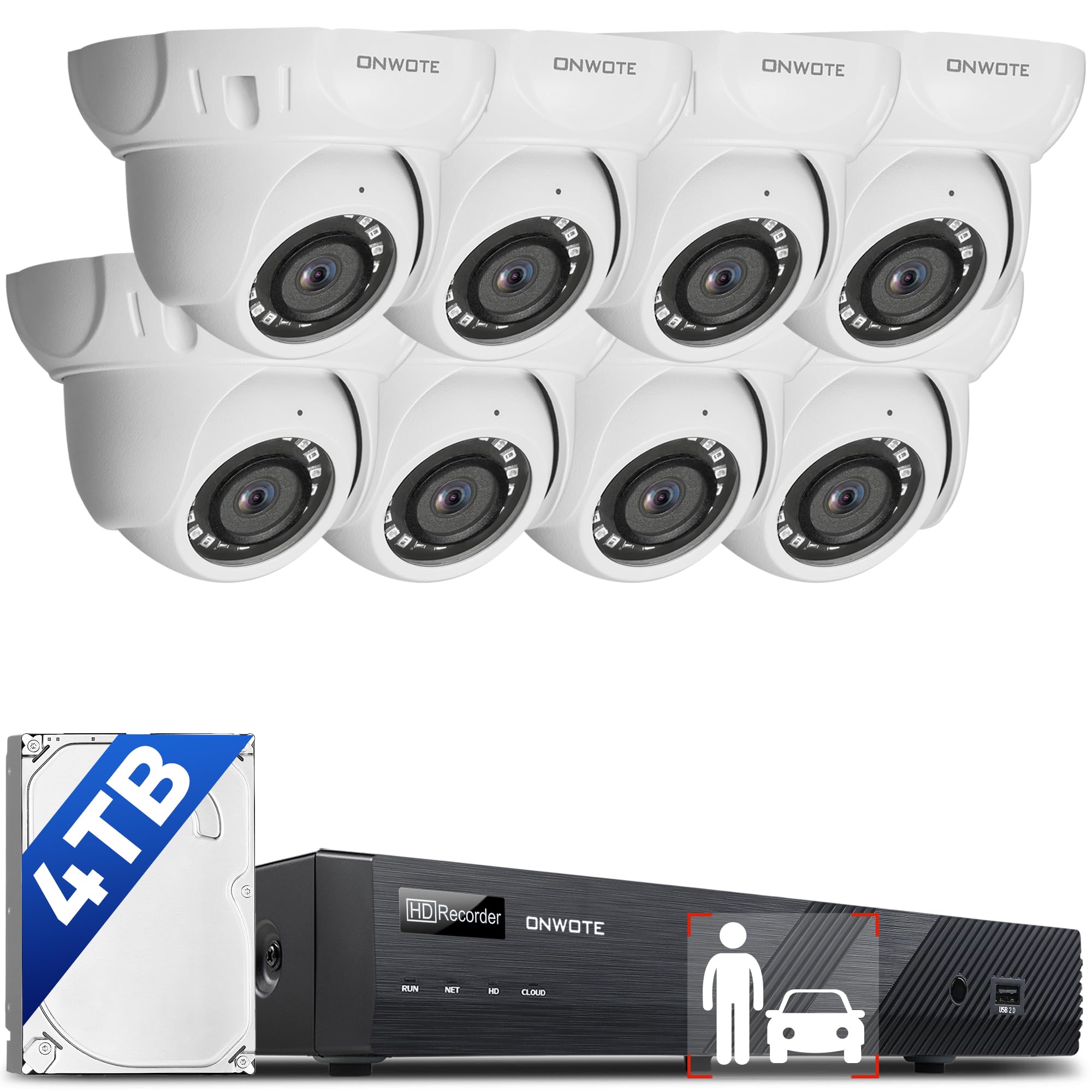 Onwote Poe Security Camera System 16 Channel, 12Mp 4K 16Ch Commercial Nvr 4Tb, 8X 6Mp Outdoor 122� Ip Cameras Wired, Ai Detect Human Vehicle, 24/7 Video Audio Recording Cctv For Home Businesses