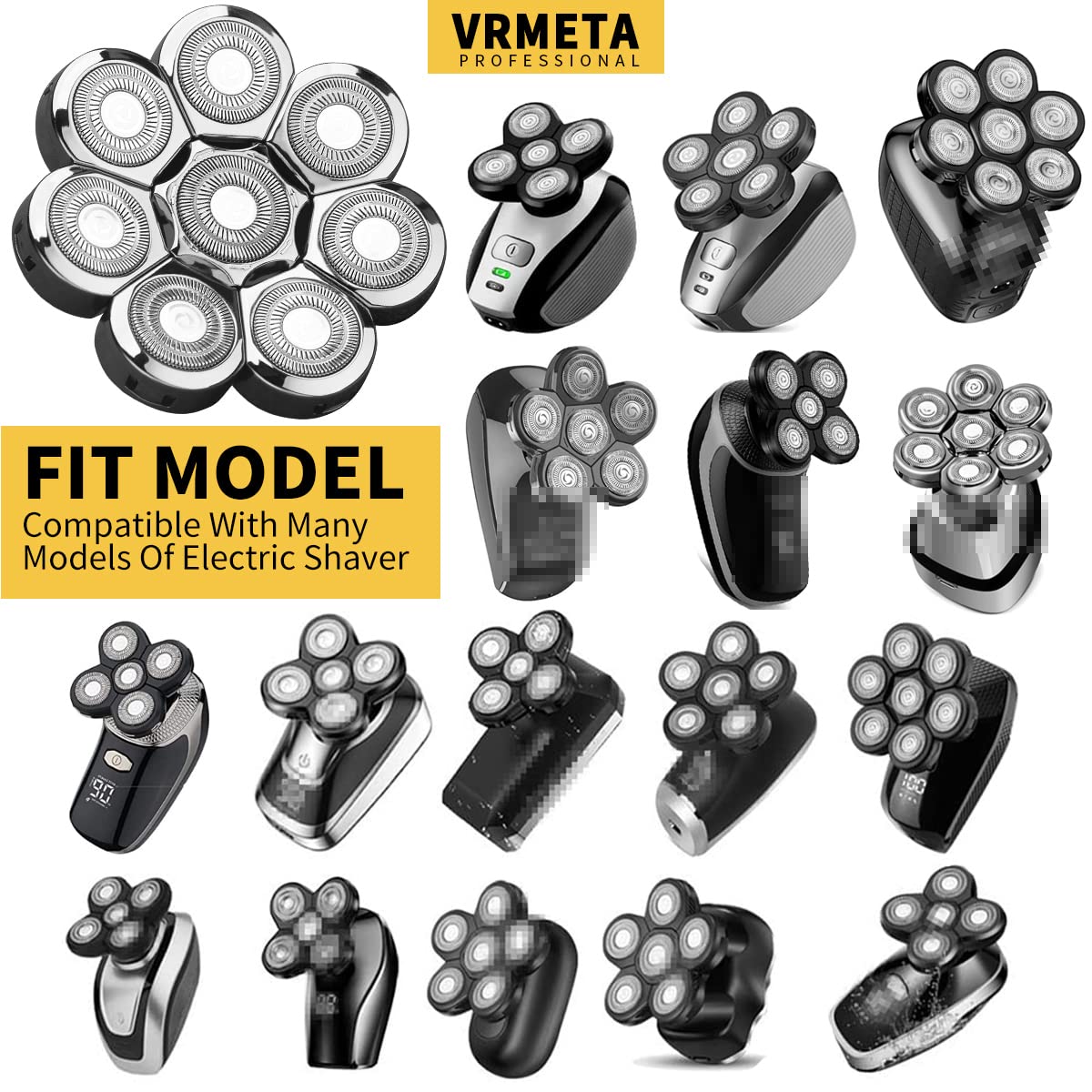 Vrmeta Floating Shaver Blades   8D Sharp Stainless Steel Men'S Electric Shaver Replacement Heads (8 Heads, Silvery)