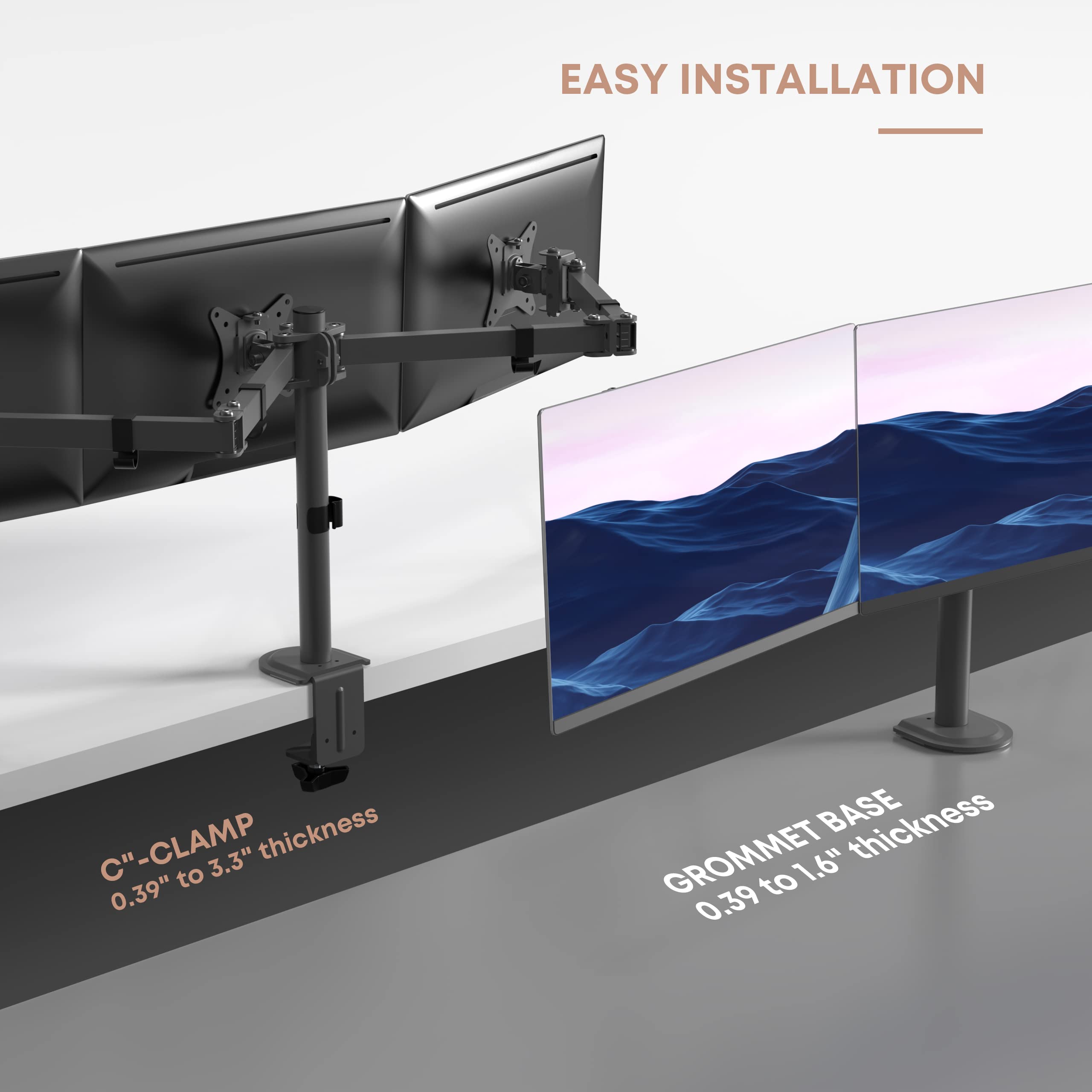 Triple Monitor Mount, 3 Monitor Desk Mount For 3 Screens Up To 24 Inches, Fully Adjustable Vesa Monitor Stand (Imt66 03), Black