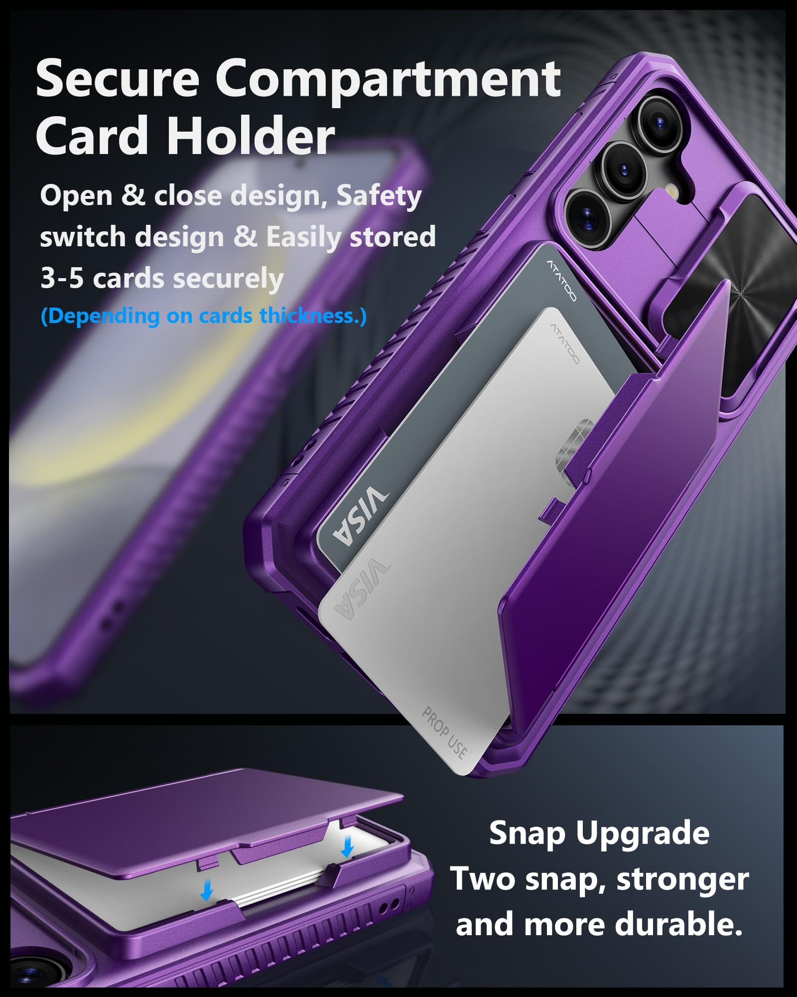 Atatoo For Samsung Galaxy S24+ Plus Case Wallet, Built In Card Holder(Store 4 5 Cards) & Slide Camera Cover, Military Grade Prot