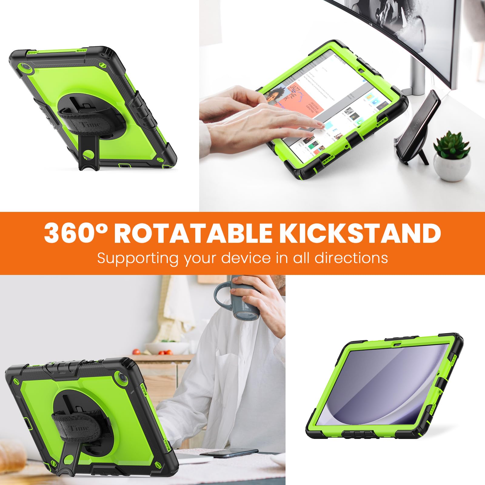 Timecity Case For Samsung Galaxy Tab A9 Plus 11 Inch 2023 With Screen Protector, Full Body Drop Protection Case With Rotating St