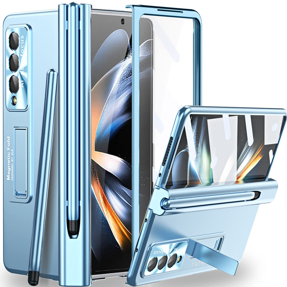 Miimall For Samsung Galaxy Z Fold 4 Case With S Pen, Fold 4 Pen With Pen Holder + Lens Film + Front Screen Protector Film + Luxu