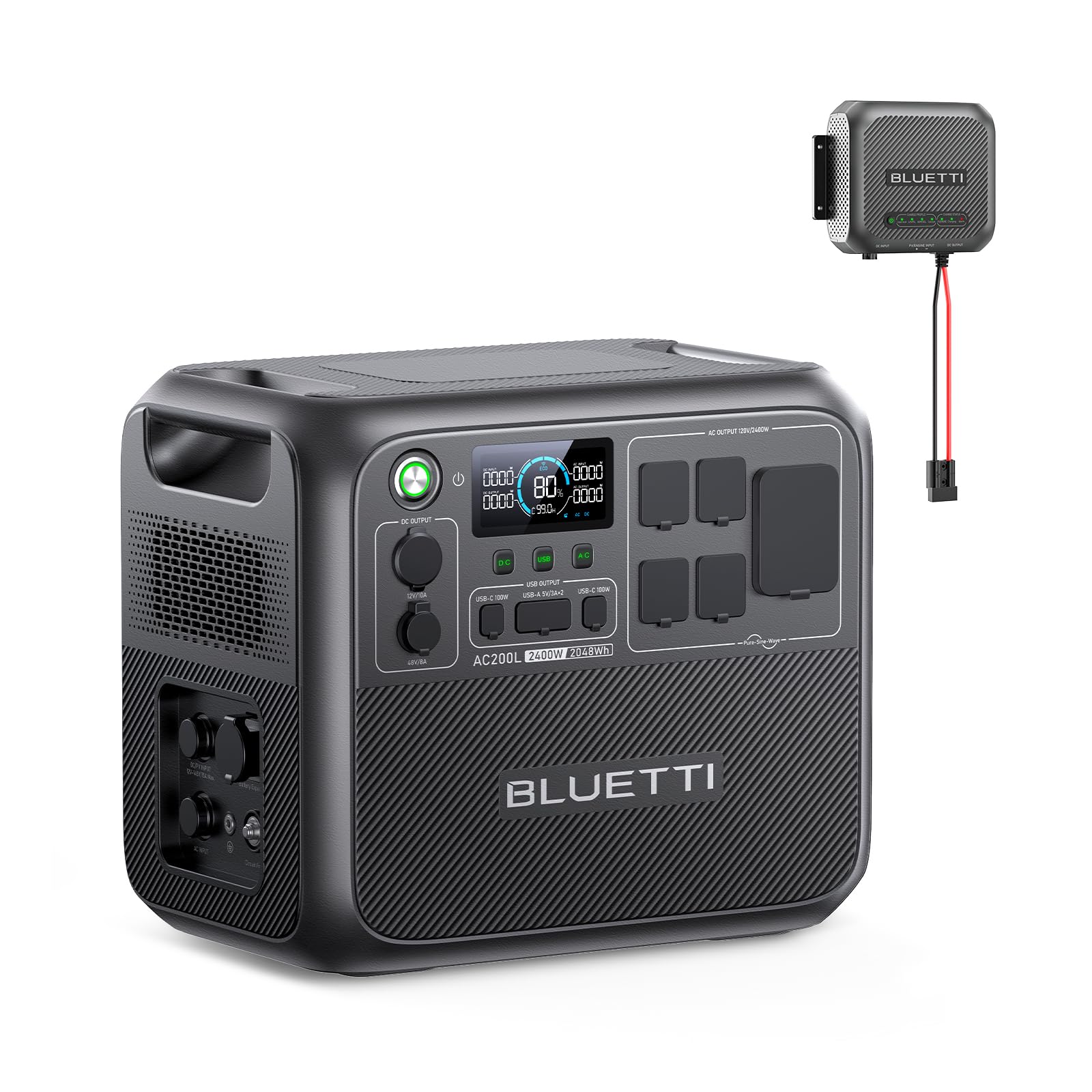 BLUETTI AC200L Portable Power Station with DC-DC Battery Charger D40, 2048Wh LiFePO4 Battery Backup, w/ 4 2400W AC Outlets (3600