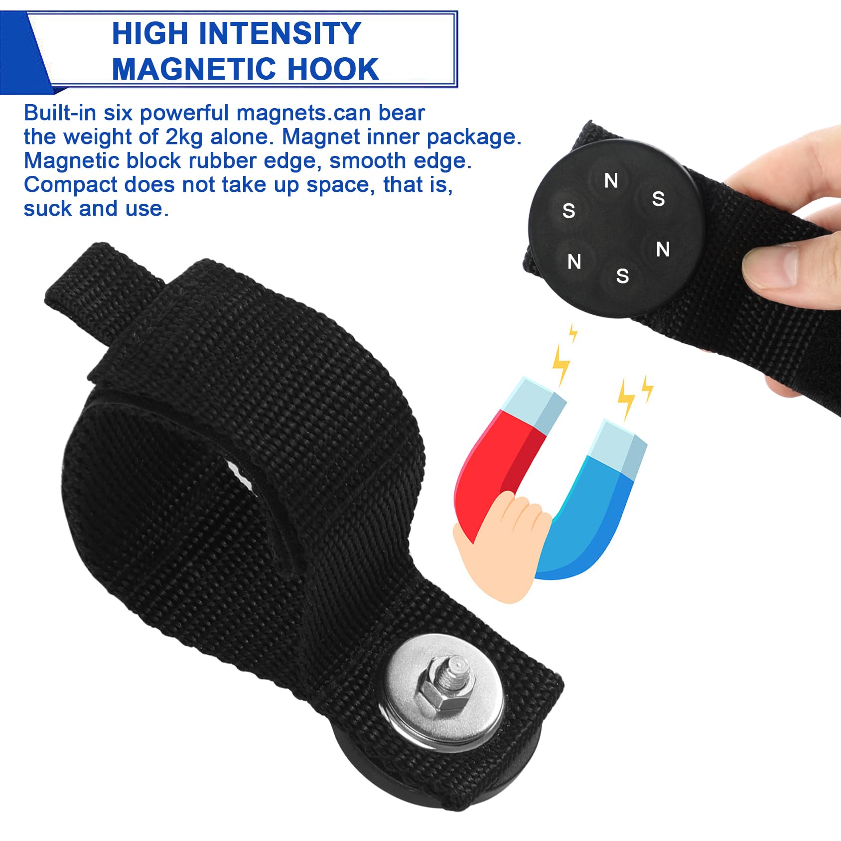 Kanemc Heavy Duty Magnetic Cable Storage Straps Nylon Black 4 Pack for Garage Organization