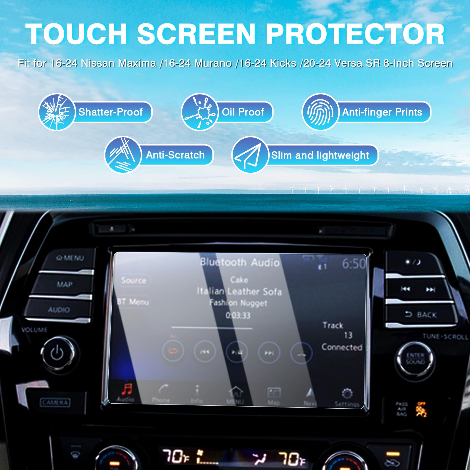 Karltys 2 Pack Screen Protector For 2021 2024 Nissan Kicks Sv Sr /16 24 Murano /16 24 Maxima /20 24 Versa 8 Inch Touchscreen, Anti Fingerprint Tempered Glass Protector For Nissan Kicks Accessories