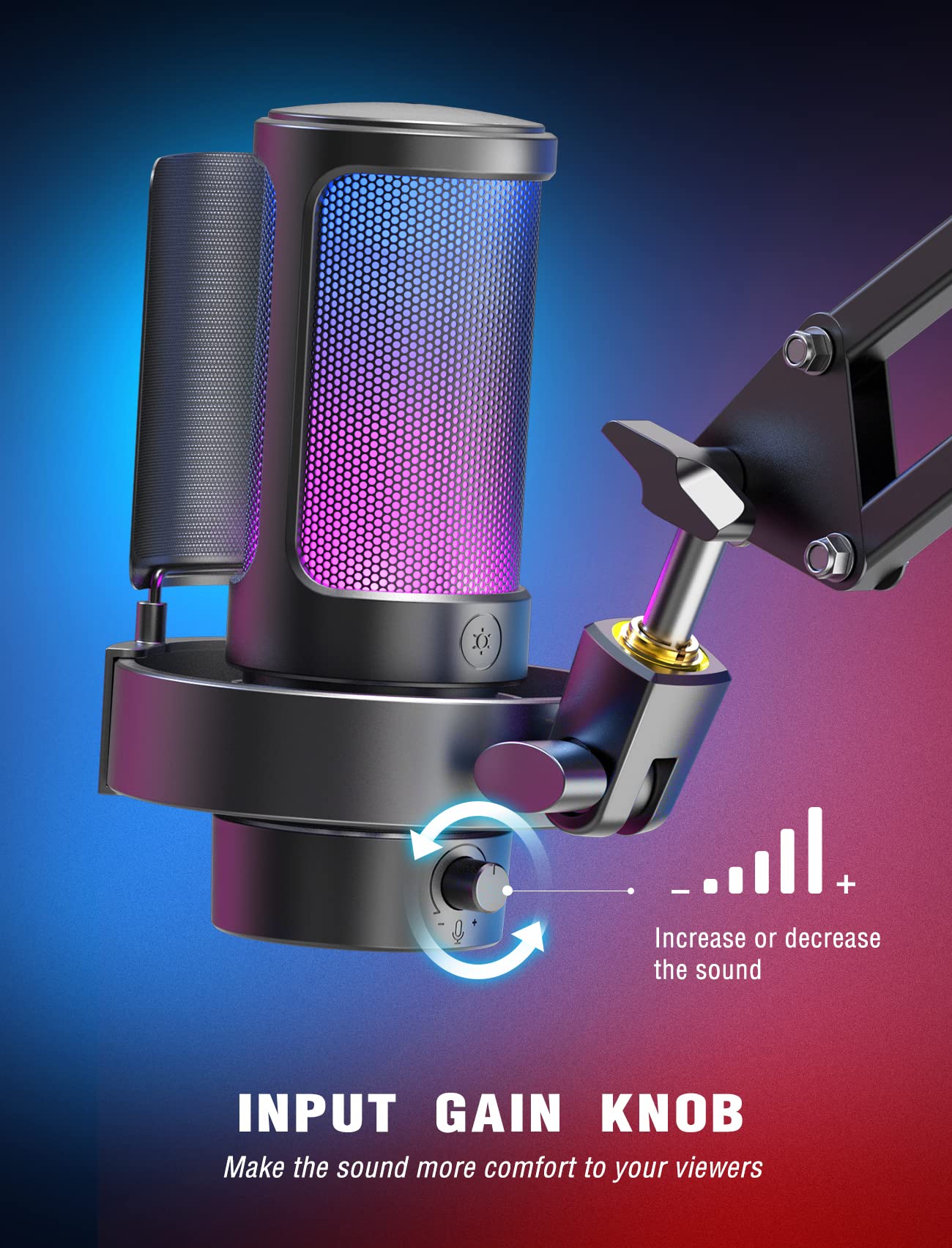 Fifine Gaming Microphone, Usb Pc Mic For Streaming, Podcasts, Recording, Condenser Computer Desktop Mic On Mac, With Rgb Control