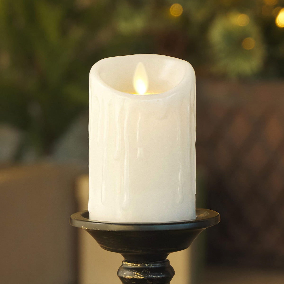 Luminara White Wax Drip Flameless Candle Led Battery Operated Moving Flame Lights Pillar Unscented Real Wax With Dripped Edge, T