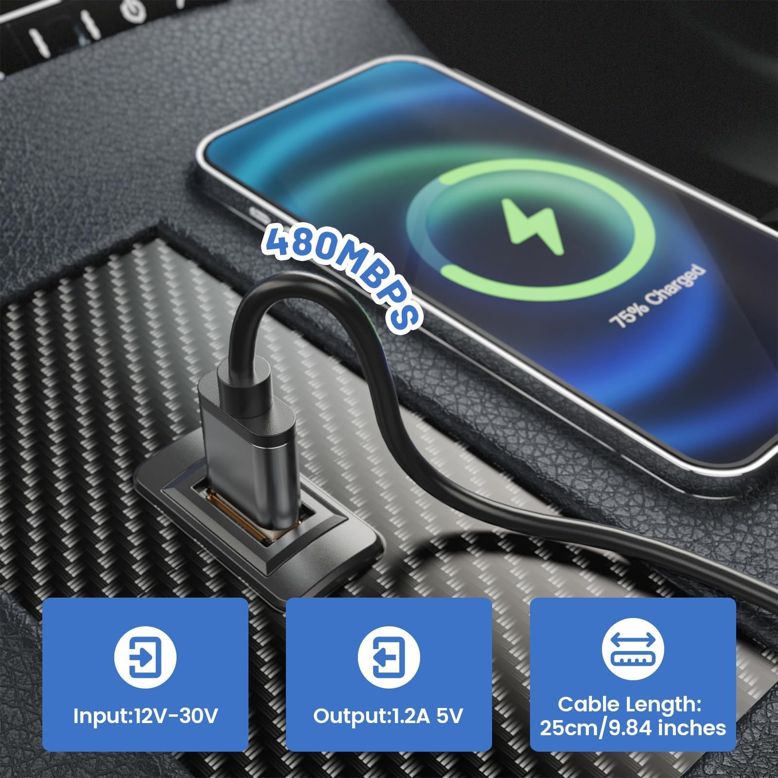 Anina Usb Port Car Charger For Toyota, Male To Female Usb Power Socket Adapter, Panel Flush Mount Extension Cable For Camry Rav4 Corolla Highlander, Square Vehicle Dash Port For Ios Android (34*23Mm)