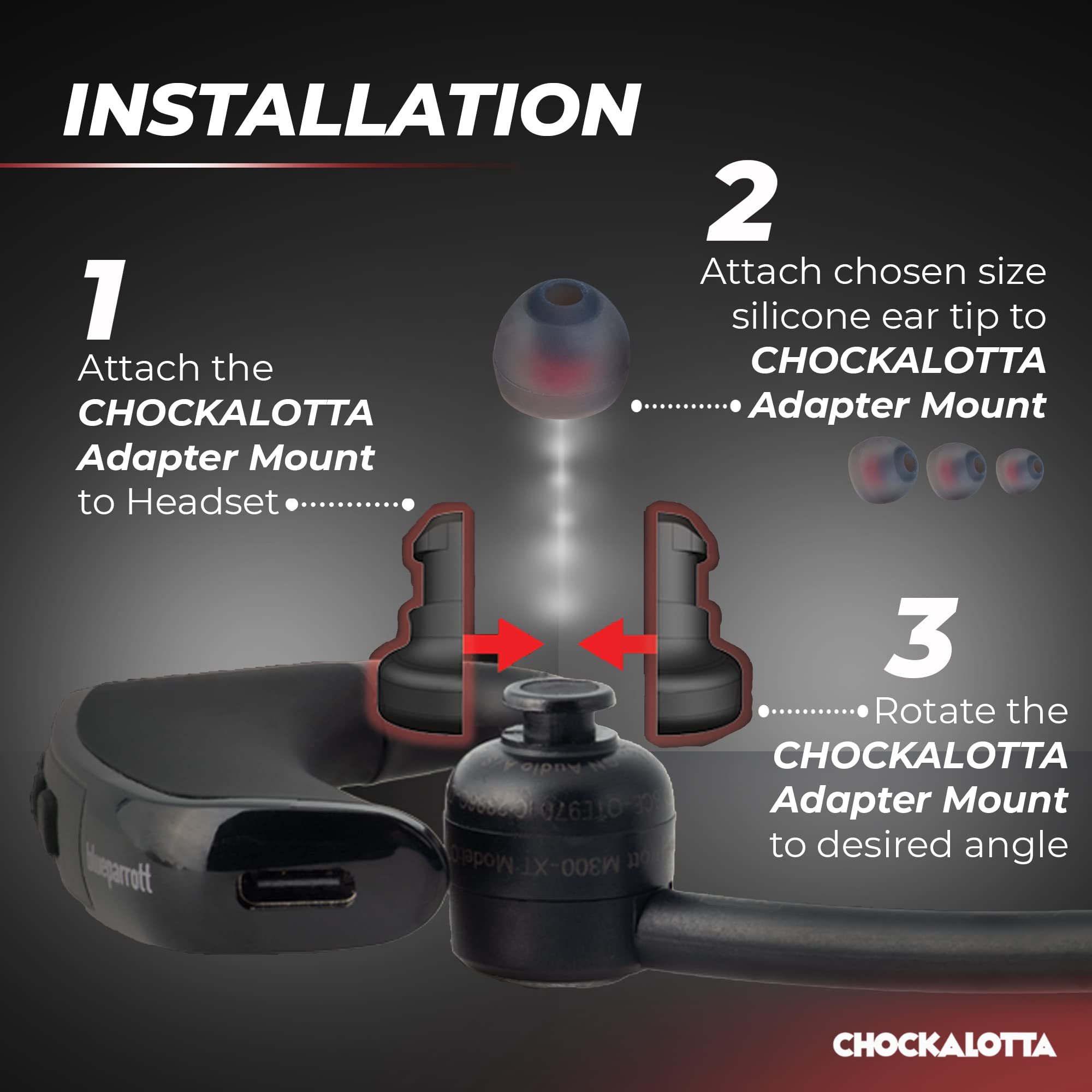 Chockalotta Eartip Adapter Compatible With Blue Parrot M300 Xt/Jabra Perform 45 / Jabra Talk 65 Headsets (Includes Adapter + Set Of Multi Size Premium Silicone Eartips)