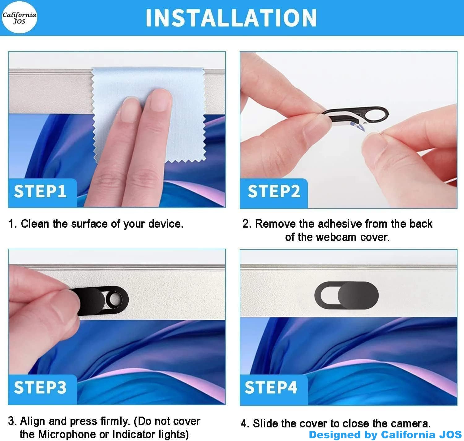 California Jos Webcam Cover (6 Piece), 0.03 Inch Ultra Thin Laptop Camera Cover Slide For Iphone Ipad Macbook Pro Computer Imac