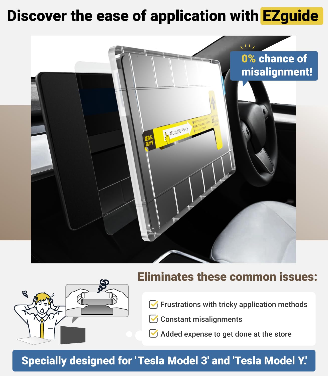 Bellemond Tempered Glass Screen Protector For Tesla Model 3/Y  ?Ez Guide?Alignment Kit For Flawless Installation   15'' Center C