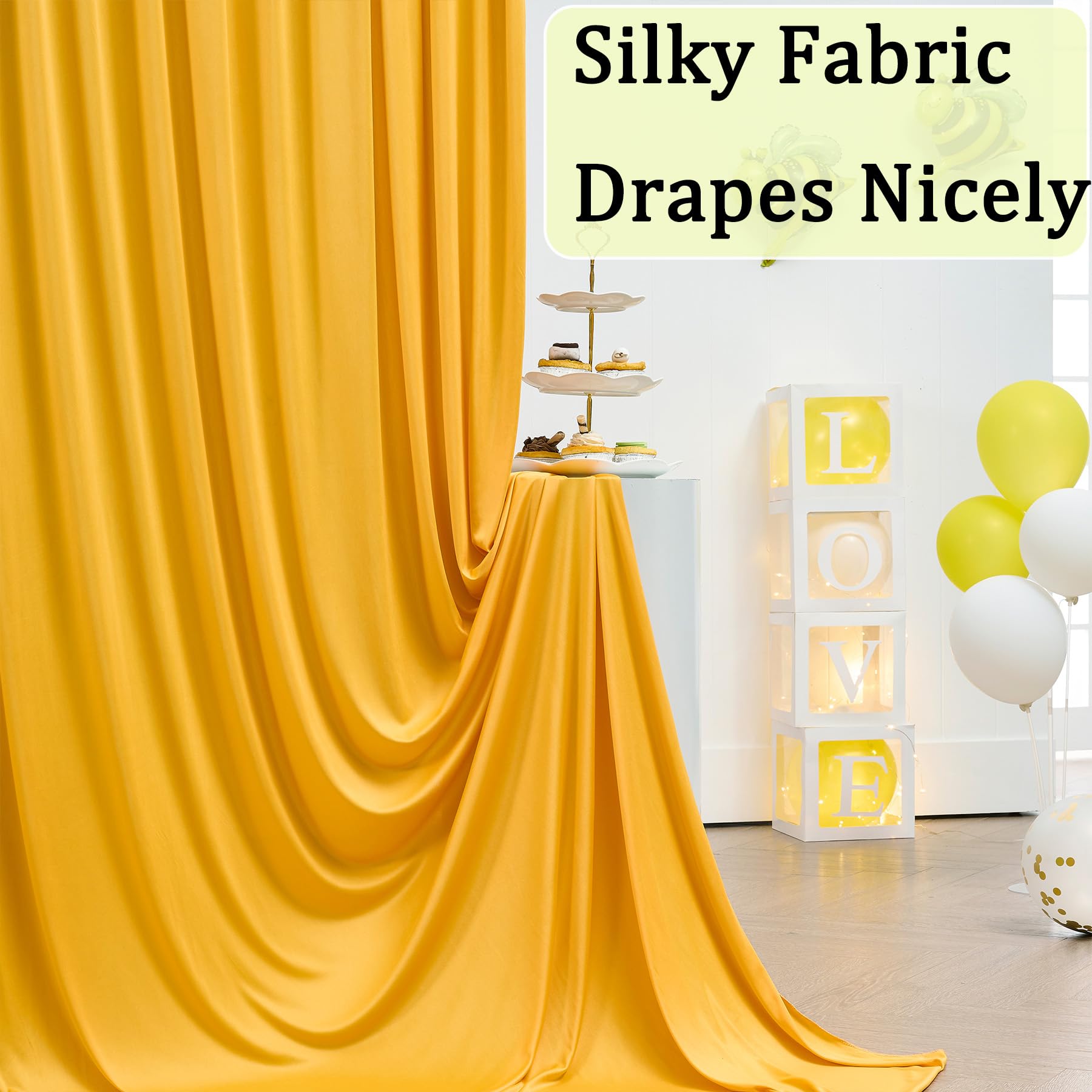 10X8 Ft Wrinkle Free Mustard Yellow Backdrop Curtains For Parties, Thick Polyester Yellow Photo Backdrop Drapes For Weddings Bir