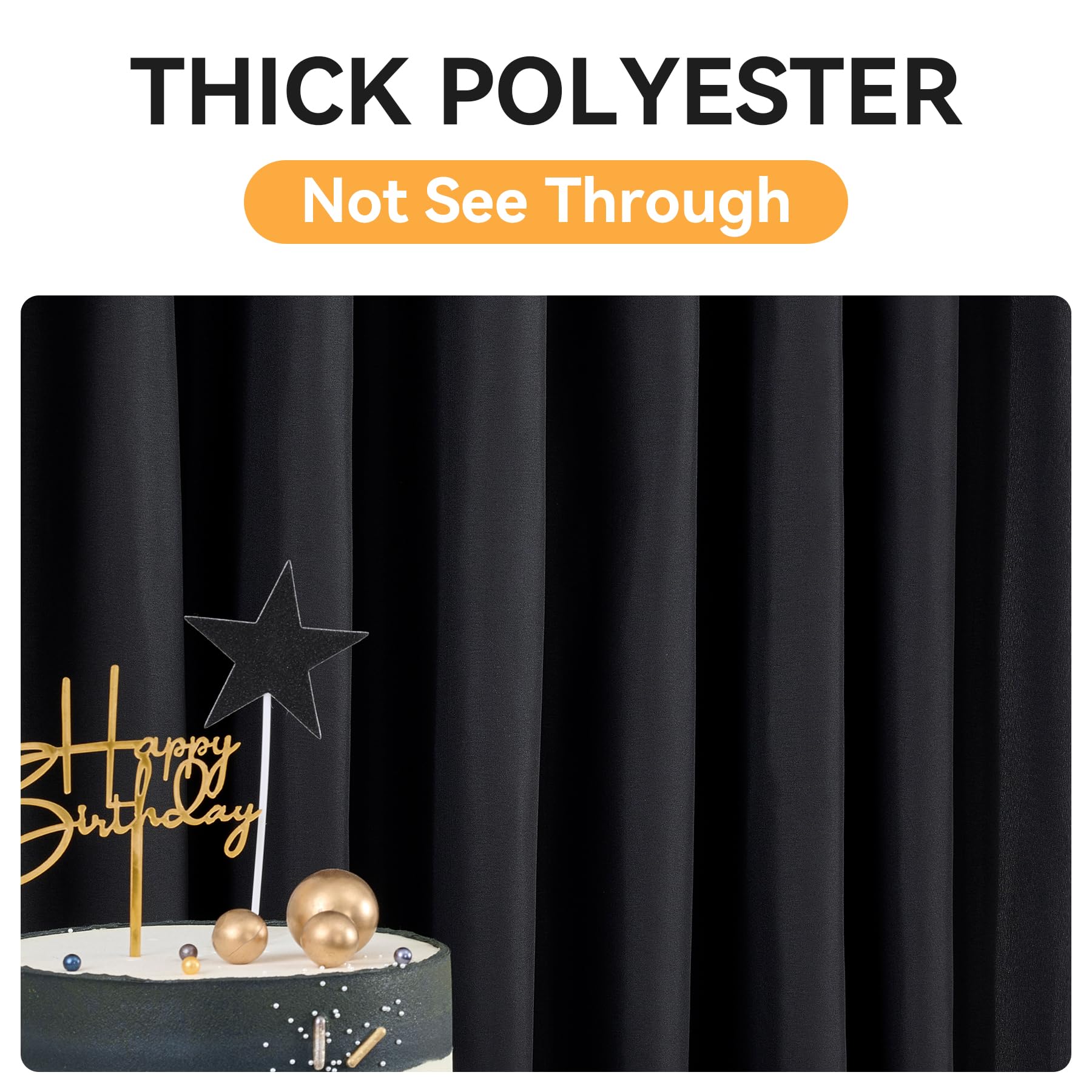 40X10Ft Black Backdrop Curtains For Party, 8 Panels 5X10Ft Thick Polyester Backdrop Drapes, Wrinkle Resistant Photography Backgr