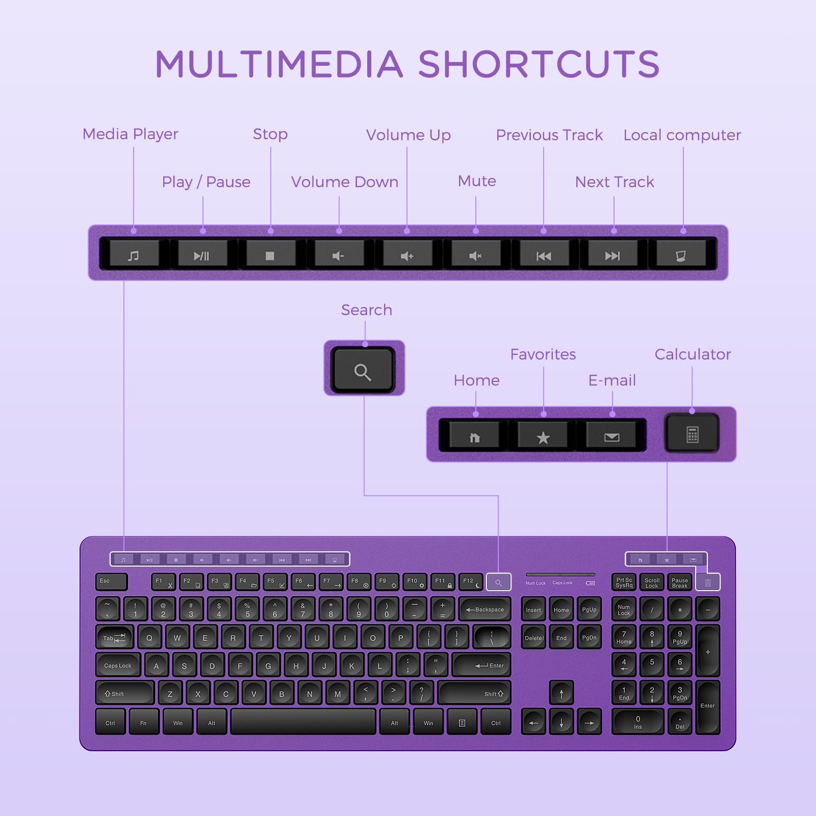 Seenda Wireless Keyboard And Mouse Combo, 2.4Ghz Cordless Quiet Keyboard Mouse With Usb Receiver, Full Size Cute Purple Combo, Compatible For Windows Laptop Computer Desktop Pc, Black And Purple