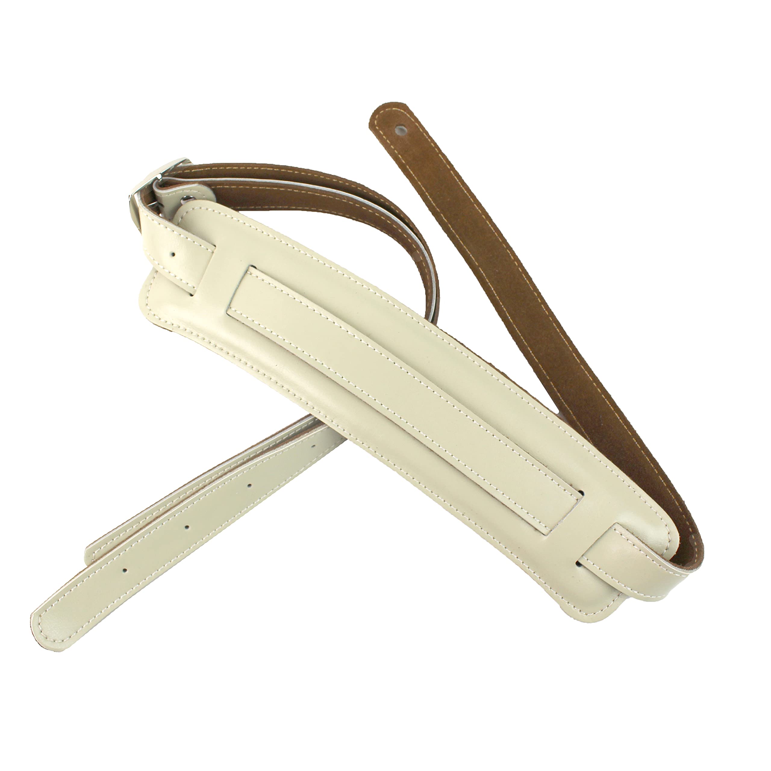 Walker And Williams C 19 Wht Aged White Premium Soft Grain Leather Vintage Slash Guitar Strap With Deluxe Suede Backed Pad Extra