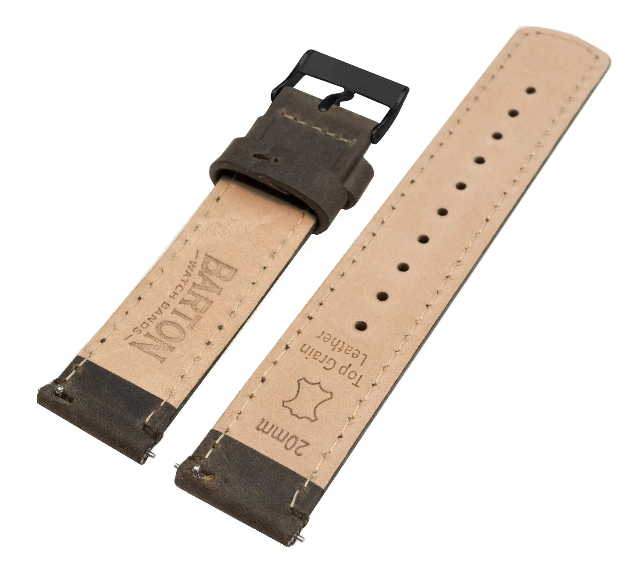 Barton Watch Bands 20Mm Gingerbread/Linen Stitching Quick Release Leather Black Buckle Watch Band Strap