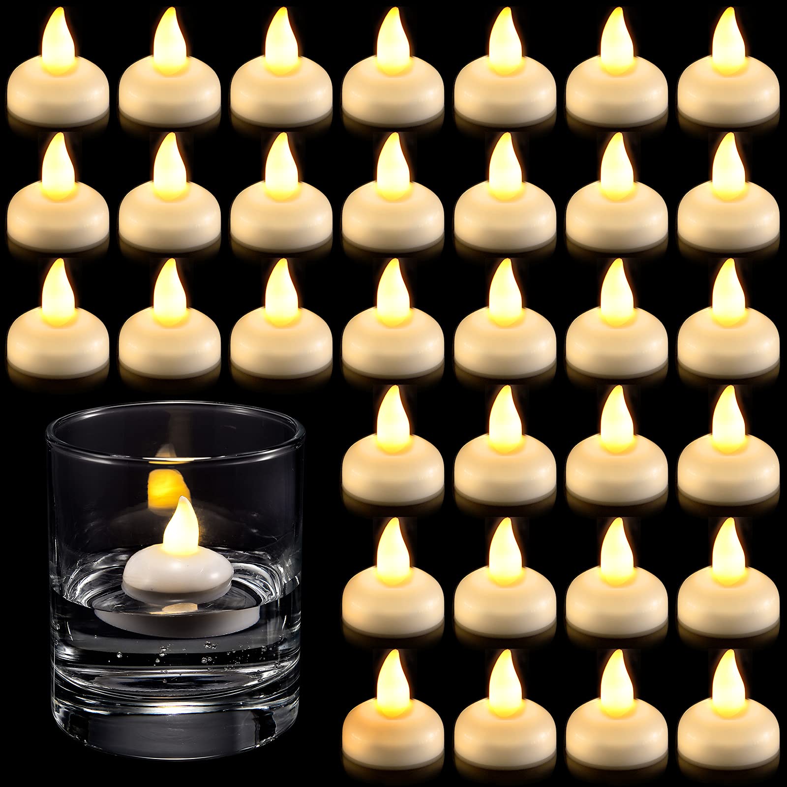 Honoson 24 Pcs Flameless Floating Candles For Centerpiece Waterproof Led Floating Tealights Battery Flickering Tealights For Wed