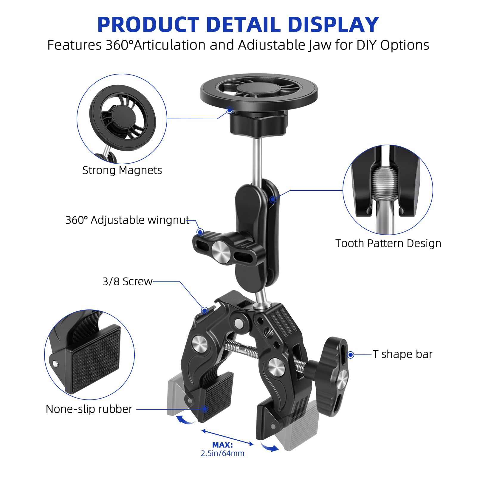 Magnet Phone Mount With Super Clamp, Aluminium Alloymagnetic Phone Holder Magsafe, For Spin Bike/Golf Cart/Cart/Railing/Handleba