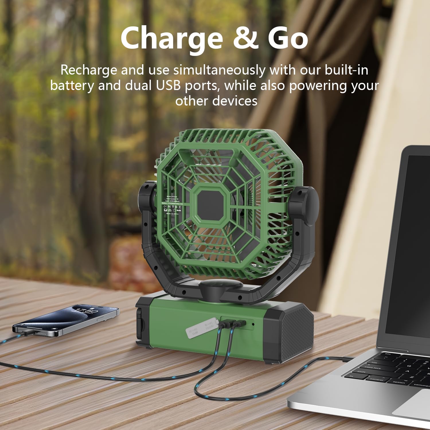 Portable Fan 24000Mah Battery Powered With Remote & Led, 4 Speed Strong Airflow, Desk/Camping/Outdoor/Gym Fan For Office Travel